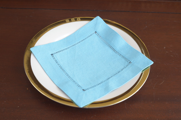 Hemstitch Cocktail Napkin 6x6". Blue Atoll Color